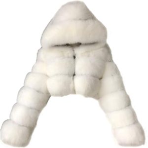 Women's Winter Parka Coat Long Sleeve Faux Fur Coat with Hooded Warm Short Overcoat Jacket