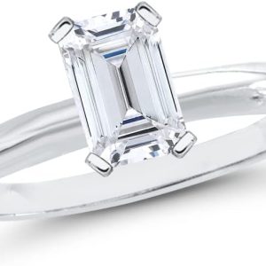 GIA Certified 3 Carat Emerald Cut Diamond Solitaire Engagement Ring in 14K White Gold (D-E Color, VVS1-Clarity) (Size-5)