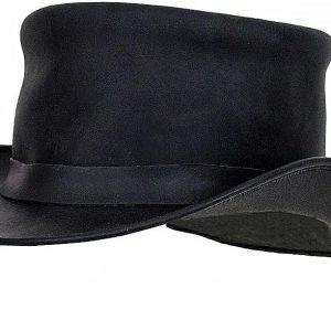 Black Top Hat, Fashion Gentleman Hat with Big Head Circumference, Black Leather Deadman Top Man Hat