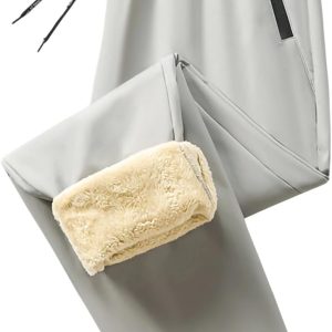 Mens Sherpa Lined Fleece Sweatpants Thermal Warm Pants Casual Drawstring Elastic Waisted Joggers with Zipper Pockets