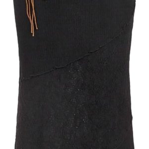 Women's Y2K Summer Boho Bodycon Long Skirts Crochet Knitted Lettuce Trim Midi Skirt with Belt