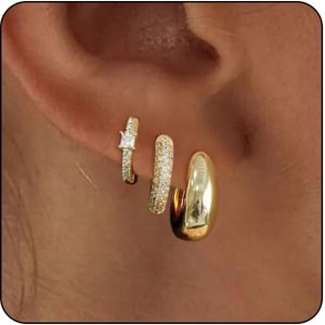 Gold Hoop Earrings Set for Women Trendy, 14K Gold Plated Lightweight Small Gold/Silver Hoop Earrings for Women Chunky Open Hoops Earrings Jewelry Gifts