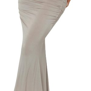 Women's Casual Ruched High Waisted Fishtail Bodycon Long Maxi Skirt
