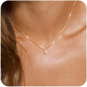 Diamond Necklaces for Women 14K Gold Plated Emerald Birthstone Necklace for Women Mothers Dainty Gold Necklace Blue Green Cubic Zirconia Pendant Necklace Birthday Gifts for Women Jewelry