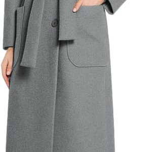 Women's Elegant Lapel Collar Double Breasted Regular Wool Blend Overcoat Coat Belt