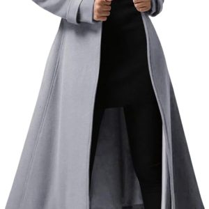 Womens Long Double-Breasted Hooded Coat Winter Warm Wool Trench Coat with Belts