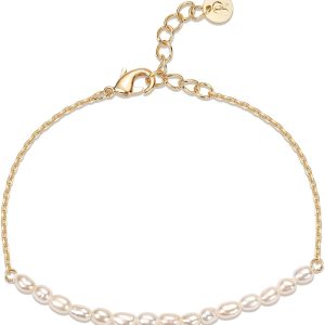 18K Gold Plated Beaded Freshwater Cultured Pearl Bracelet for Women | Dainty Bracelet with Pearl Bea