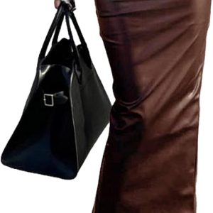 Womens Sexy Back Slit Long Leather Skirt Stretch High Waist Bodycon Pencil Leather Skirts