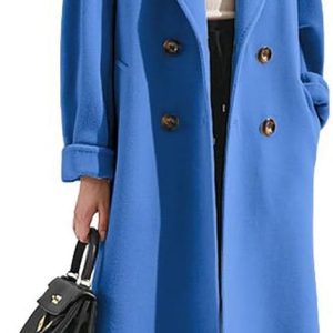 Women's Winter Double Breasted Wool Coat Business Casual Midi Long Winter Trench Coat with Belt