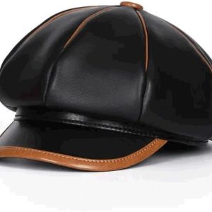 Women Men PU Leather Berets Hat Retro Beret Baseball Cap Outdoor Sun Hat Winter Warm Octagonal Hats