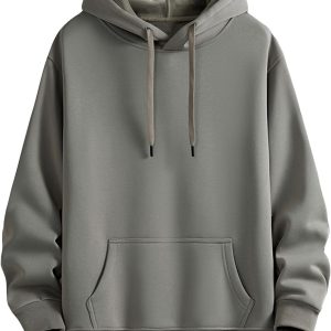 Mens Fleece Lined Hooded Sweatshirts Solid Color Long Sleeve Drawstring Hoodies Casual Loose Sweaters with Pocket