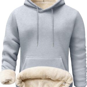 Men's Heavy Pullover Hoodie Sherpa Fleece Lined Thick Winter Hooded Sweatshirt for Outdoor Casual