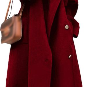 Women's Winter Double Breasted Long Pea Coat Notch Lapel Long Sleeve Wool Blend Trench Coat Overcoat