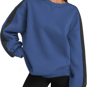 Womens Sweatshirt Long Sleeve Color Block Fleece Hoodies Fall Casual Crewneck Pullover Tunic Tops 2025