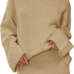 Womens 2 Piece Outfits Sweater Sets Turtleneck Oversized Sweaters and Mini Skirts Fall Winter Trendy Loungewear