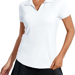 Women's Golf Polo Shirts Collared V Neck Short Sleeve Tennis Shirt, Dry Fit, Moisture Wicking