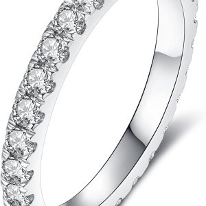 Lab Grown Diamond Wedding Bands, 0.3-0.42 Carat, Eternity Rings in 18K White Gold & Sterling Silver Size 4-11