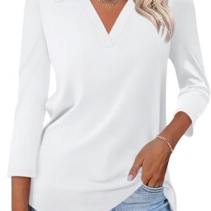 Women's 3/4 Sleeves V Neck Polo Shirts Casual Summer Tops Basic Collar Cute Tees