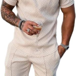 Men Short Sets Outfits 2 Piece Summer Tracksuit Short Sleeve Polo Shirt and Shorts Set Casual Sport Suit