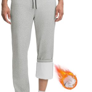 Men's Fleece Sweatpants Straight Leg Athletic Yoga Lounge Pants Open Bottom Casual Jersey Pants with Zipper Pockets