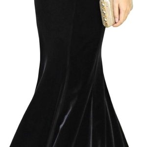 Women's High Waist Bodycon Velvet Fishtail Mermaid Maxi Skirt Evening Party