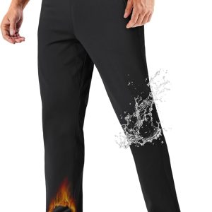 Men's Fleece Lined Winter Warm Pants Water Resistant Workout Athletic Casual Sweatpants with 3 Zipper Pockets