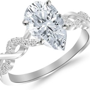 Houston Diamond District LAB GROWN Diamond Twisting Infinity Gold and Diamond Split Shank Pave Set Pear Cut Diamond Engagement Ring (E-F Color VS2-SI1 Clarity)