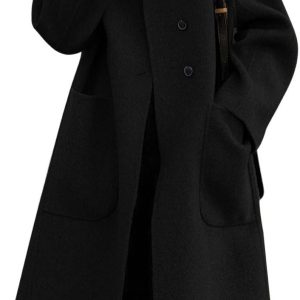 Women's Winter Wool Coat Single Breasted Business Casual Midi Long Winter Trench Coat