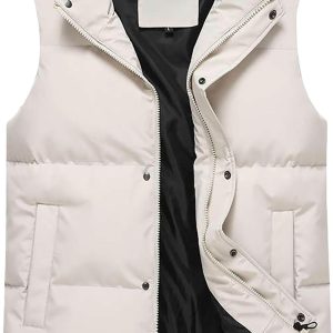 Men's Puffer Vest Quilted Sleeveless Jacket Winter Warm Outerwear Stand Collar Lightweight Down Vest with Pockets