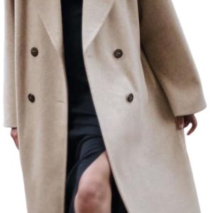 Women's Notched Collar Wool Blend Pea Coat Winter Double Breasted Trench Coat Long Oversized Button Down Overcoats