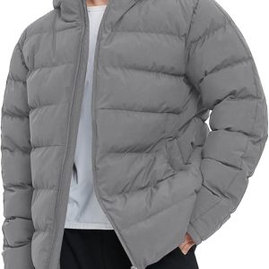 Mens Hooded Puffer Jacket Insulated Winter Waterproof Warm Coat Zipper Down Quilted Jackets