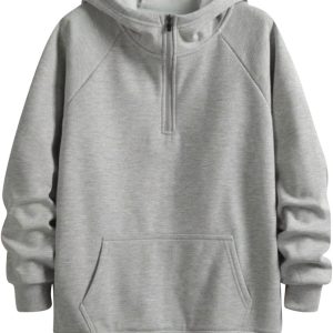 Mens Fleece Lined Hoodies Teen Boys Quarter Zip Pullover Sweatshirts Hooded Fall Winter Warm Fleece Tops Oversized