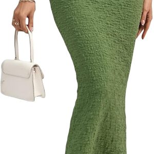 Women's High Waisted Flowy Long Pencil Skirts Ribbed Knit Bodycon Maxi Skirt Summer Trendy 2025