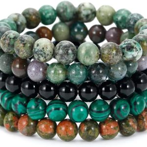 5PCS Semi-Precious Gemstone Bracelet - Healing Crystal Stone Beaded Bracelets for Women Men 8mm Round Beaded Stretch Bracelets Unisex Yoga Bracelets