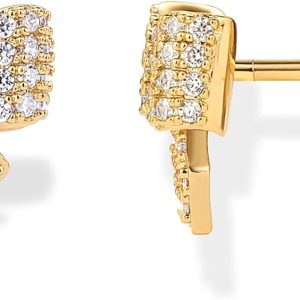 14K Gold Plated Dainty Flat Back Earrings for Women - Hypoallergenic Sterling Silver Posts Helix Cartilage Piercing Jewelry - Emoji Motif Bow Celestial Flatback Gold Stud Earrings Screw Back