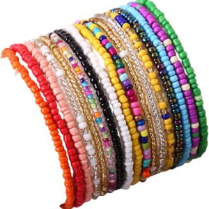 17Pcs Elastic Beaded Bracelets Bohemian Stackable Beaded Stretch Bracelets Colorful Boho Beach Bracelet Set Rainbow Handmade Seed Beach Bracelet Jewelry