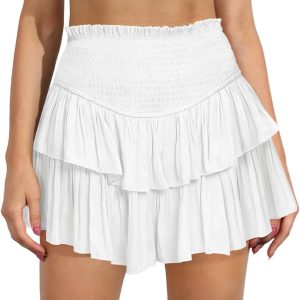 Women's Cute High Waist Ruffle Mini Skirt Layered Ruffle Hem Flared Flowy Casual Swing Beach Mini Short Skirt