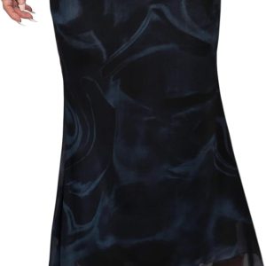 Women Mesh High Waisted Midi Skirt Floral Long Skirts