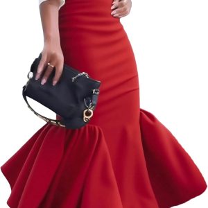 Women's Ruffle Bodycon Maxi Skirts Fishtail High Waisted Pencil Long Going Out Skirts