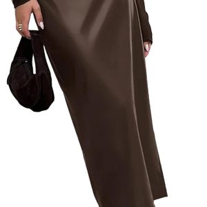 Women's Faux Leather Skirts High Waist A Line Bodycon Slit PU Leather Winter Fall Maxi Long Pencil Skirt