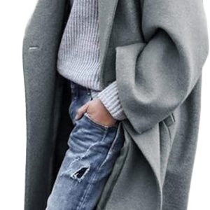Women's Oversized Notched Collar Wool Blend Single Breast Midi Long Trench Coat