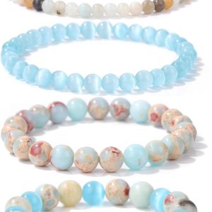 4pcs Beaded Bracelets for Women,Natural Healing Crystal Gemstones Bracelet,Anxiety Stress Relief Bracelet Handmade purple Jewelry Gifts for Women