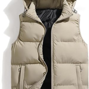 Men's Winter Puffer Vest Sleeveless Warm Zipper Lightweight Jacket Vest with Removable Hood