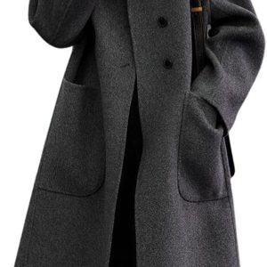 Women's Winter Wool Coat Single Breasted Business Casual Midi Long Winter Trench Coat