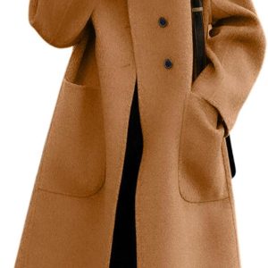 Women's Winter Wool Coat Single Breasted Business Casual Midi Long Winter Trench Coat