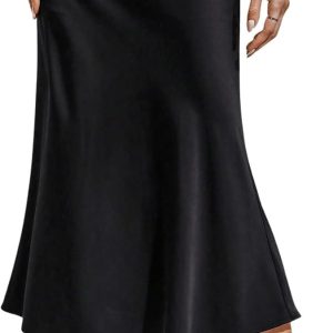Women's Elegant High Waist Flared A Line Midi Skirt Fishtail Skirts