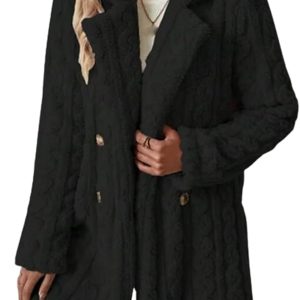 Winter Women's 2025 Double Breasted Lapel Neck Flannelette Coat, Long Cardigan Faux Fur Warm Outwear Jackets