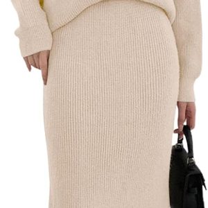Women's Two Piece Sweater Skirt Sets Knit Sweater Top Bodycon Skirt 2 Piece Outfits
