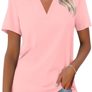Women's Short Sleeve V Neck Polo Shirts Summer Collared Tops Casual Loose Tees Tops
