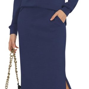 Women's 2 Piece Skirt Set Turtleneck Tops Long Skirt Matching Outfits with Pockets Fall Loungewear